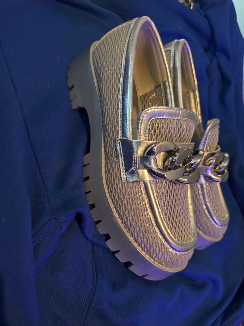 Nine West Metallic Chain-Accent Loafers 7 1/2